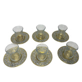 Tea Glass+Plate Brass Handmade with Enamel (6PCS)