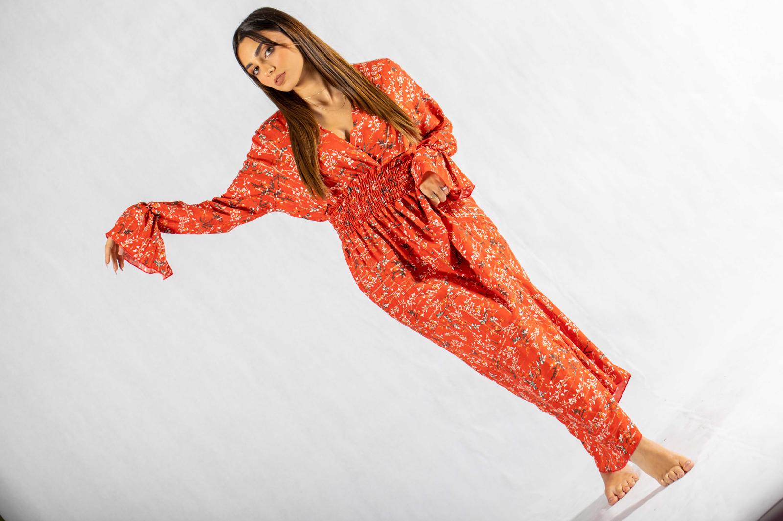 Dress V Neck Elastic Waist