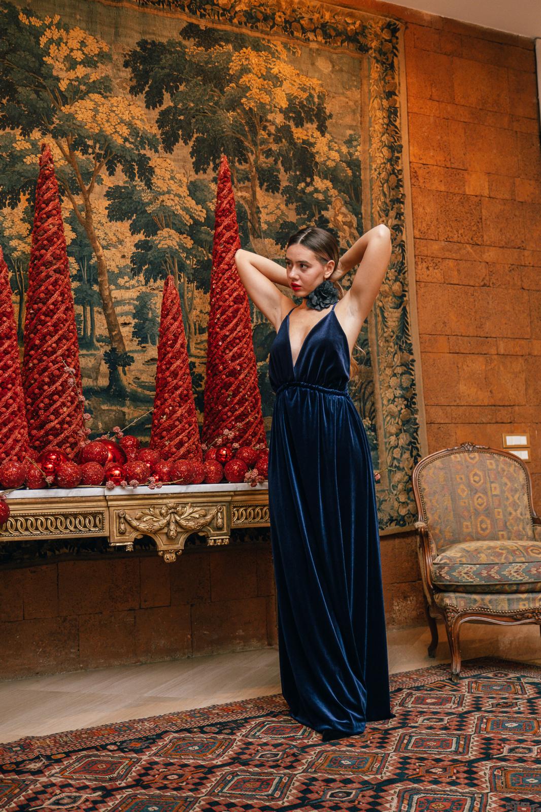 Crystal Velvet Dress Open Back