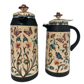 Set 2 Thermos Hand Painted Colored With Flower On Top (1L-1.3L)