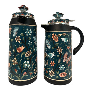 Set 2 Thermos Hand Painted Colored With Flower On Top (1L-1.3L)