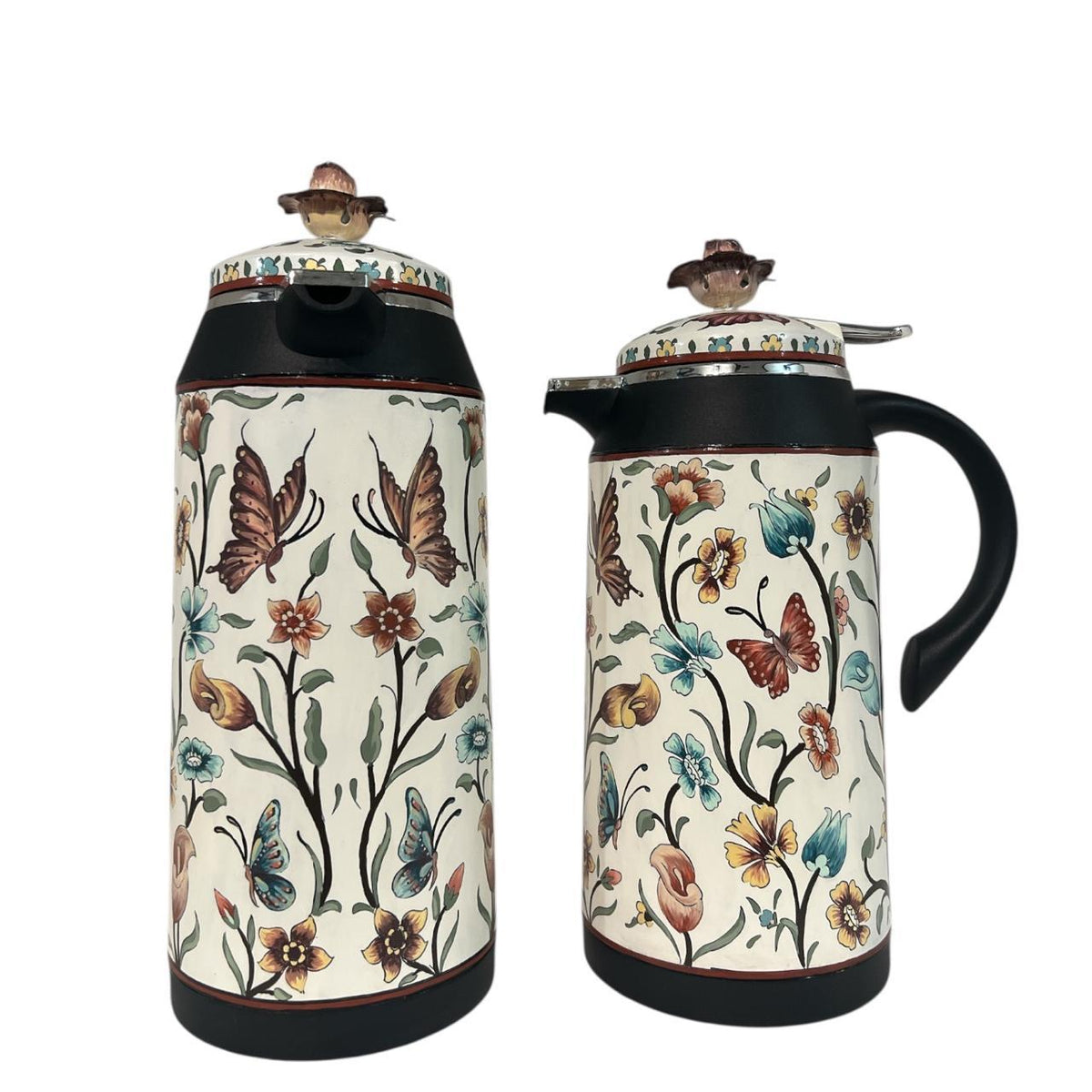 Set 2 Thermos Hand Painted Colored With Flower On Top (1L-1.3L)