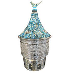 Heater Round Hand Hammered Aluminum with Blue Handmade Enamels with Stainless Steel Insert + Candle base Aluminum Arches