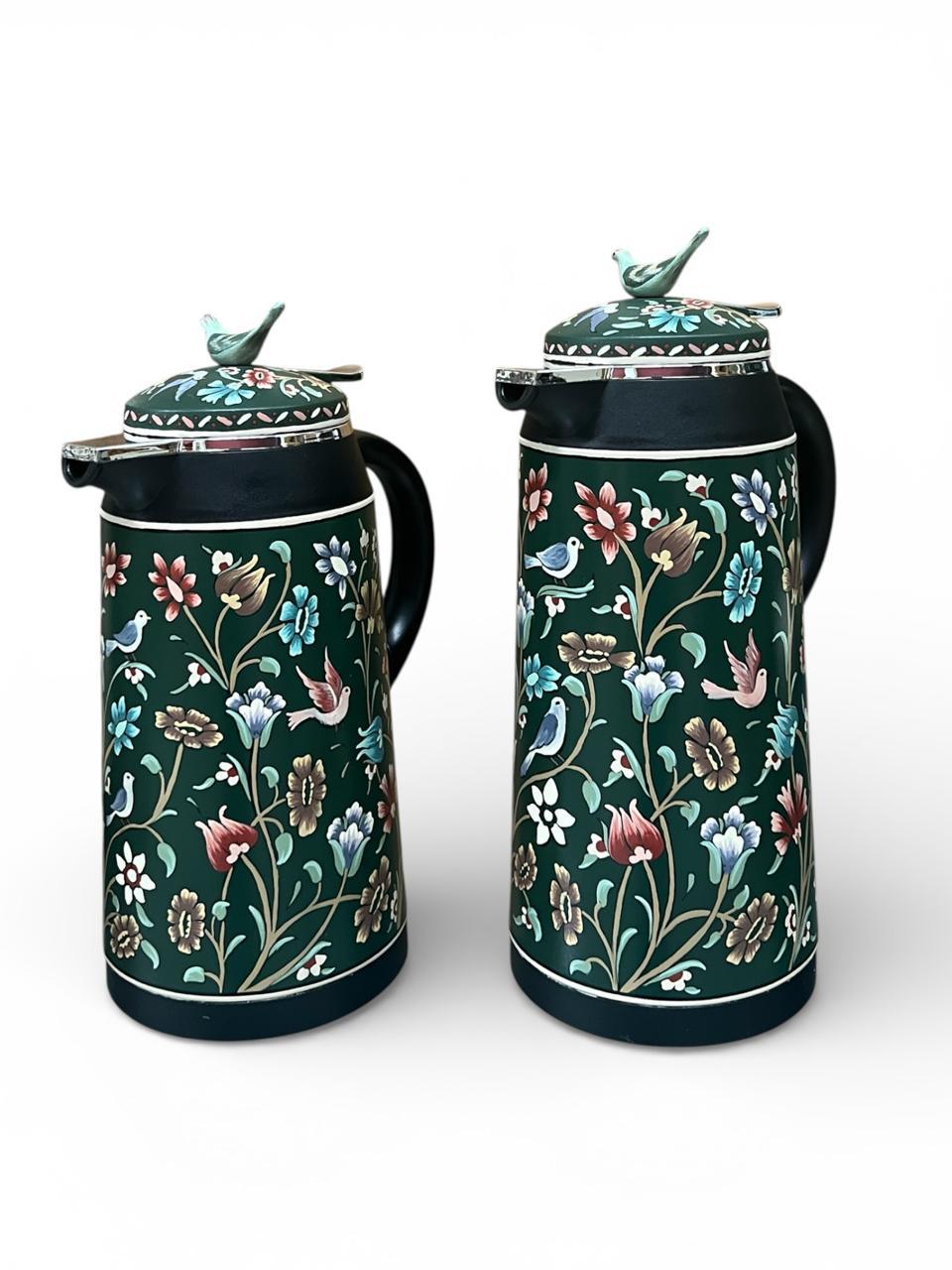 Set 2 Thermos Hand Painted Colored With Shape On Top (1L-1.3L)