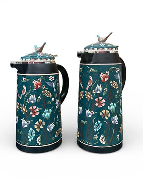 Set 2 Thermos Hand Painted Colored With Shape On Top (1L-1.3L)