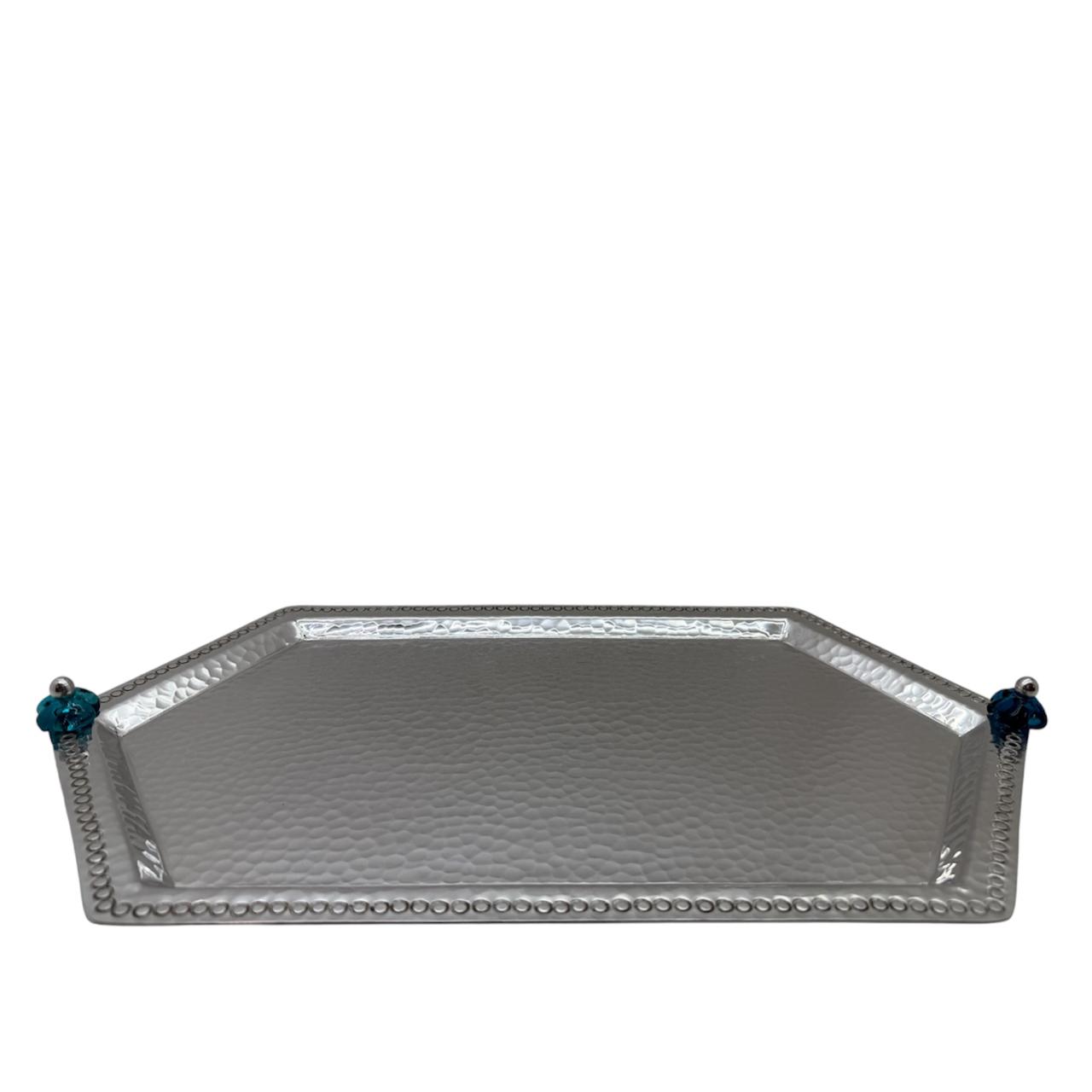 Tray Hammered Aluminium Hexagonal with Hand Blown Glass