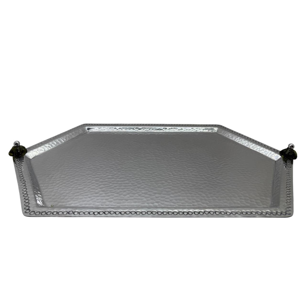 Tray Hammered Aluminium Hexagonal with Hand Blown Glass