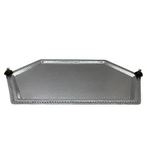 Tray Hammered Aluminium Hexagonal with Hand Blown Glass