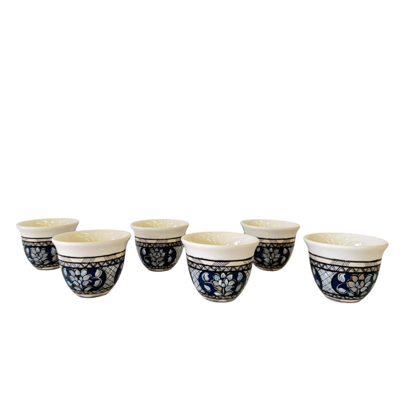 Arabic Coffee Cups Porcelain Hand Painted Trompe L'oeil Sadaf (6pcs)