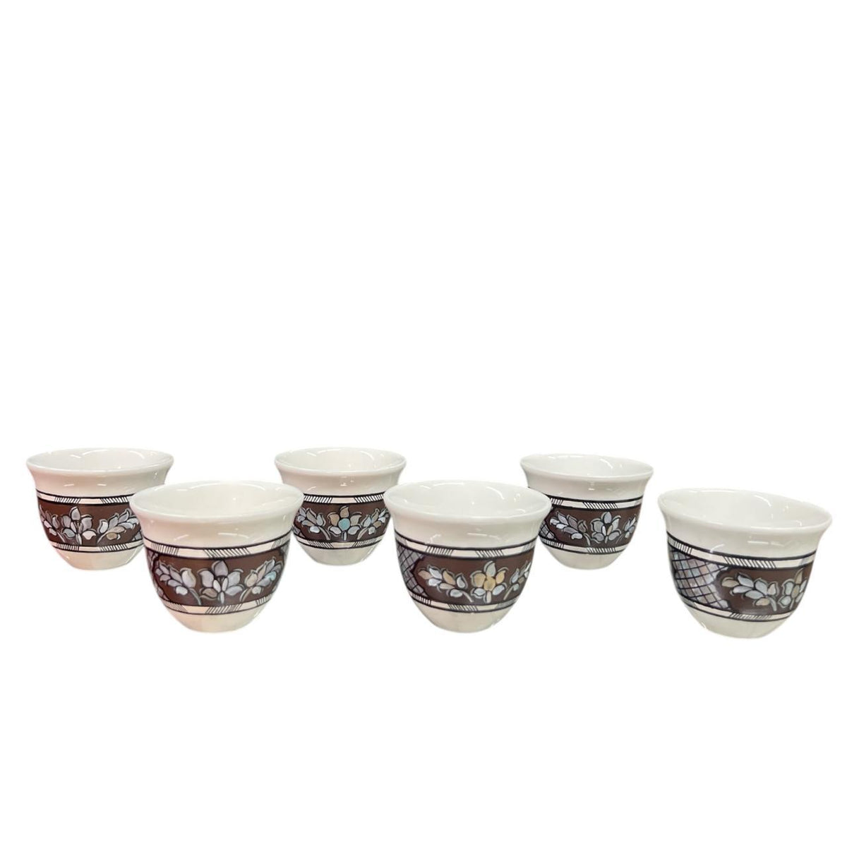 Arabic Coffee Cups Porcelain Hand Painted Trompe L'oeil Sadaf (6pcs)