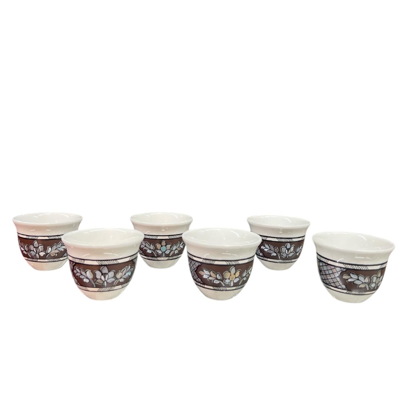 Arabic Coffee Cups Porcelain Hand Painted Trompe L'oeil Sadaf (6pcs)