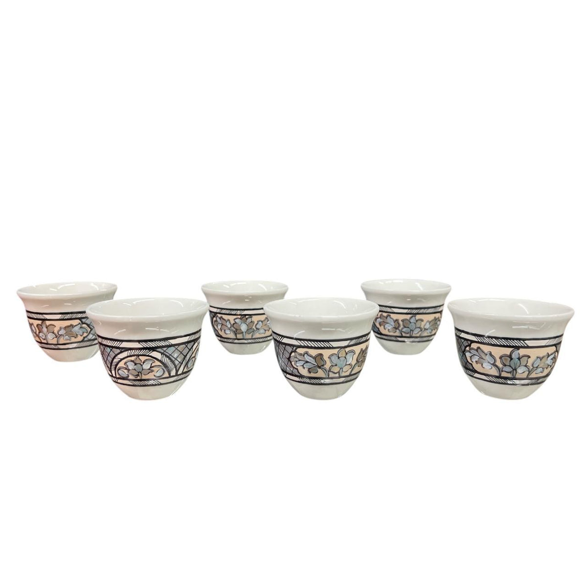 Arabic Coffee Cups Porcelain Hand Painted Trompe L'oeil Sadaf (6pcs)