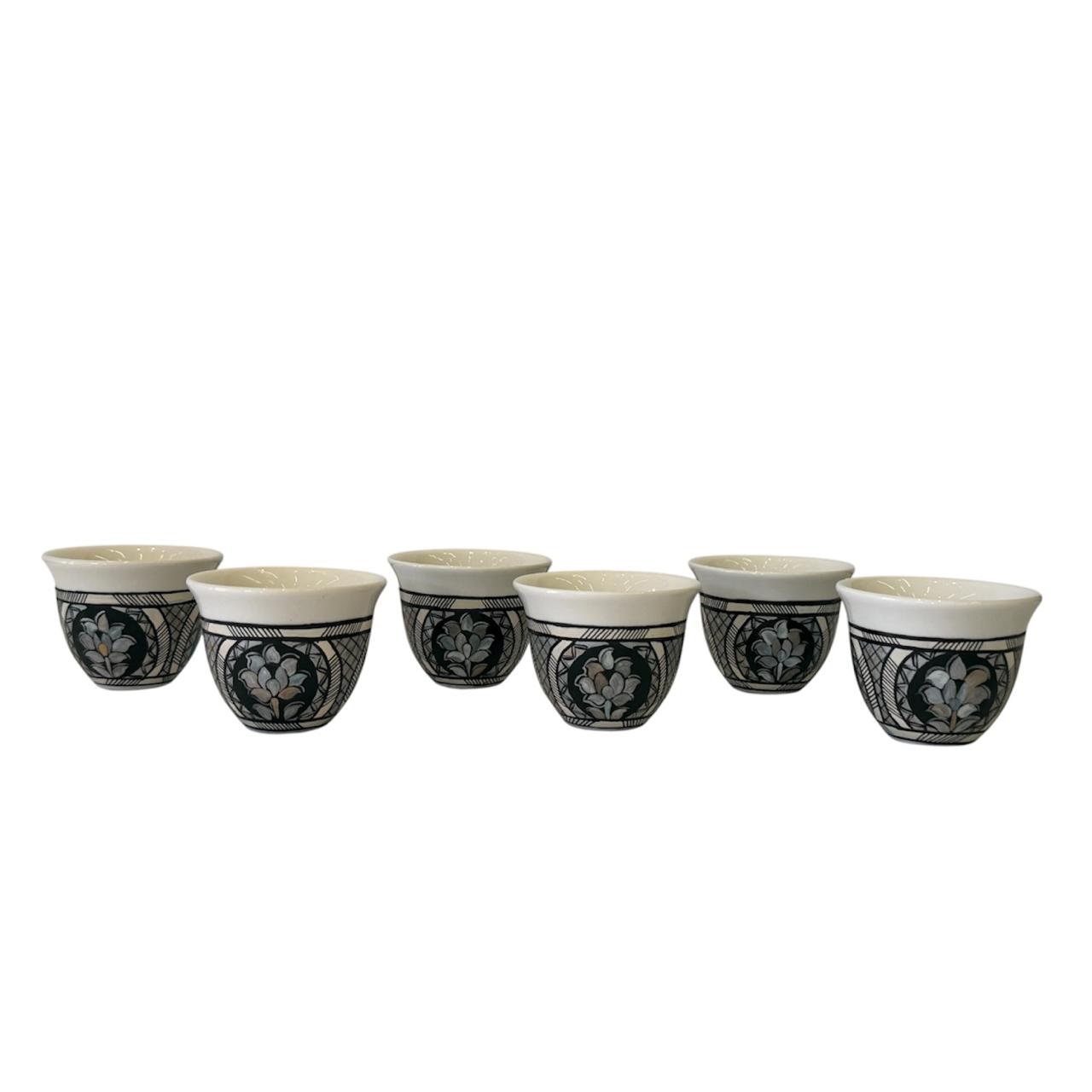 Arabic Coffee Cups Porcelain Hand Painted Trompe L'oeil Sadaf (6pcs)