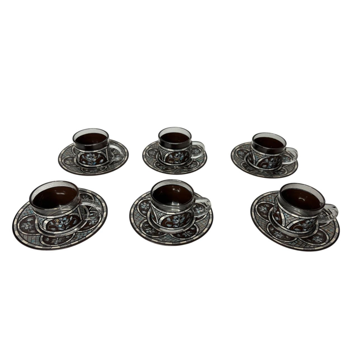Coffee Cup + Plate Hand Painted Trompe L'oeil Sadaf (6pcs)