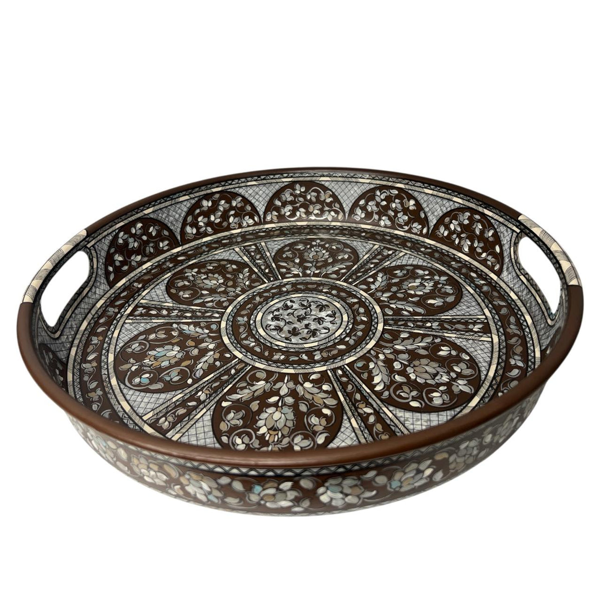 Tray Deep with Handle Aluminium Hand Painted Trompe L'oeil Sadaf (D40cm)
