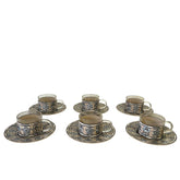 Coffee Cup + Plate Hand Painted Trompe L'oeil Sadaf (6pcs)