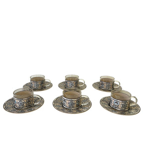 Coffee Cup + Plate Hand Painted Trompe L'oeil Sadaf (6pcs)