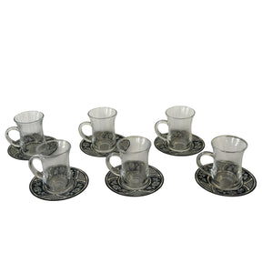Tea Glass + Plate Hand Painted Trompe L'oeil Sadaf (6 pcs)