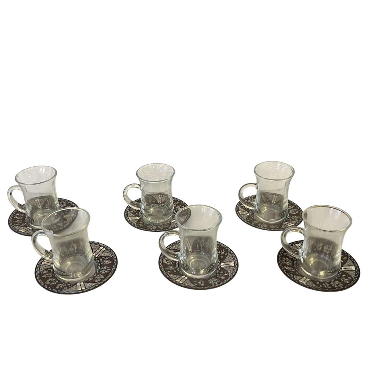 Tea Glass + Plate Hand Painted Trompe L'oeil Sadaf (6 pcs)