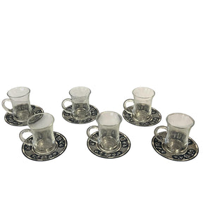 Tea Glass + Plate Hand Painted Trompe L'oeil Sadaf (6 pcs)