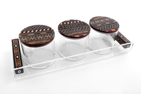 Tray Plexi with Mosaic Handles (47*14cm) with 3 Boxes Plexi + Cover Mosaic