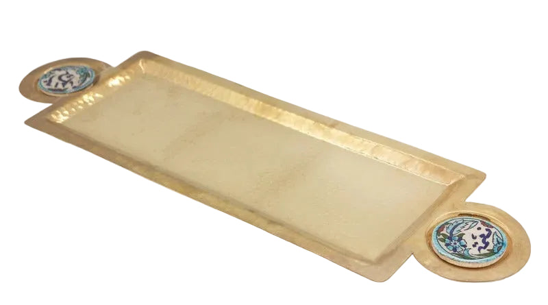 Tray Rectangle Hand Hammered Metal with Circle Qishani
