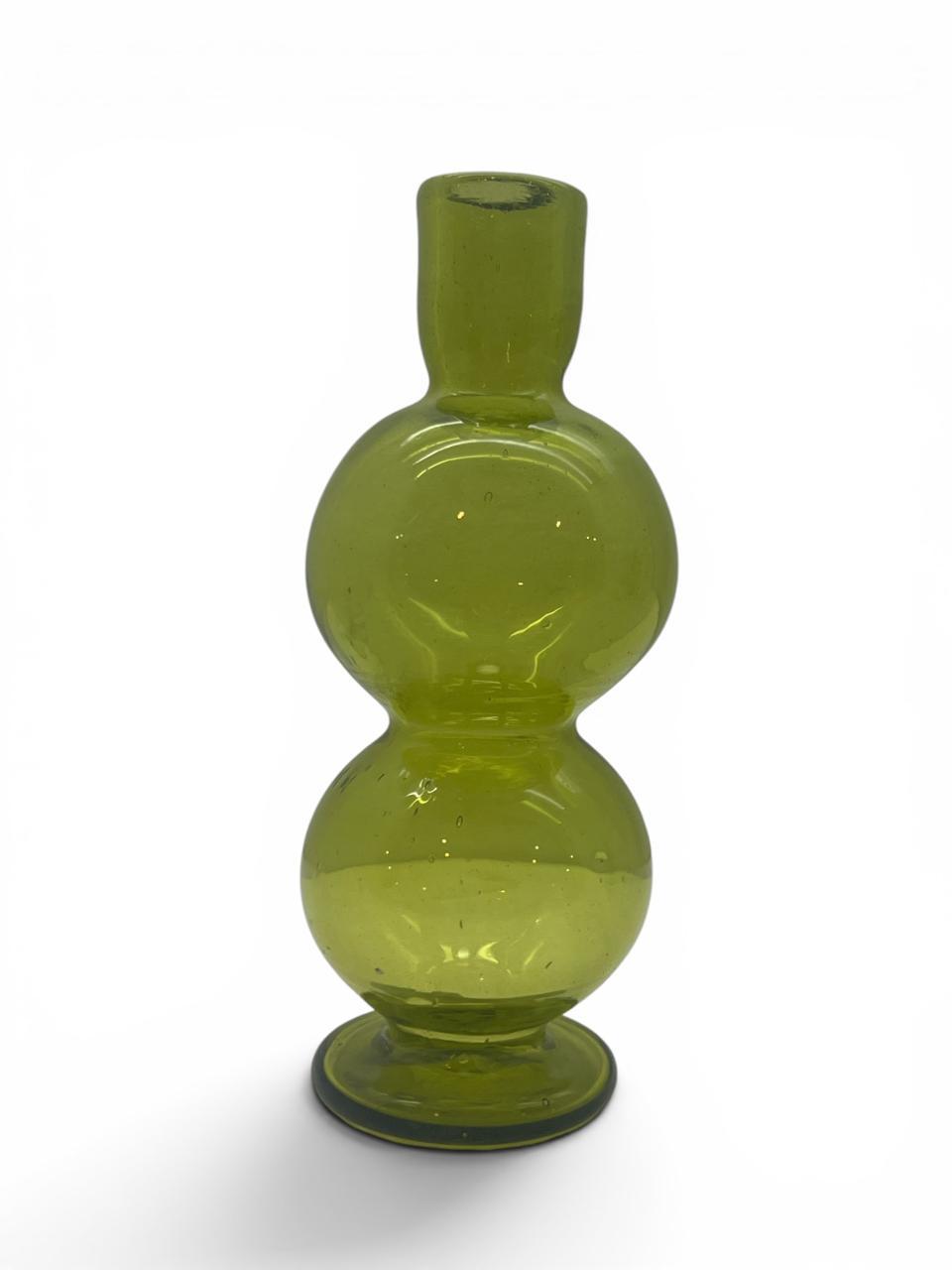 Hand Blown Glass Candle Holder with Two Balls