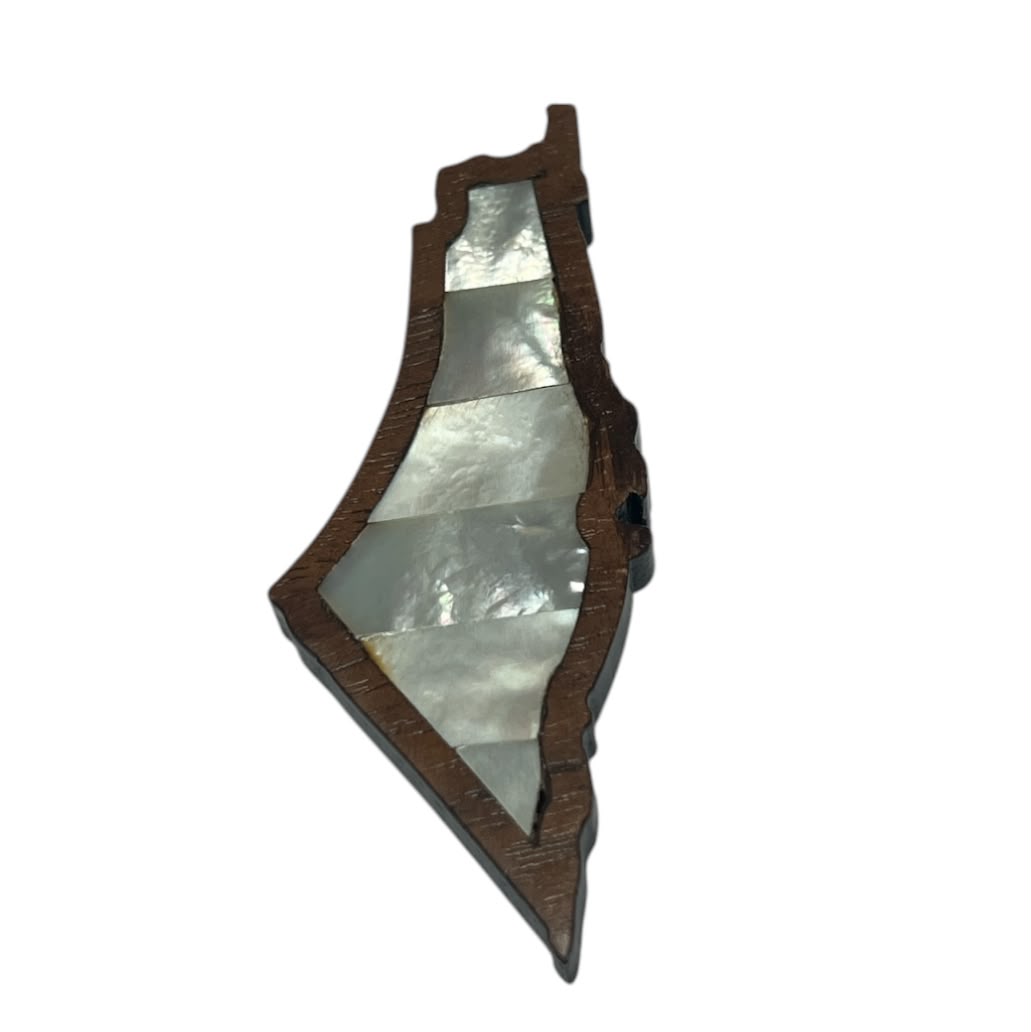 Map Pin Shape Wood With Inlay Sea Shell Mother of Pearl