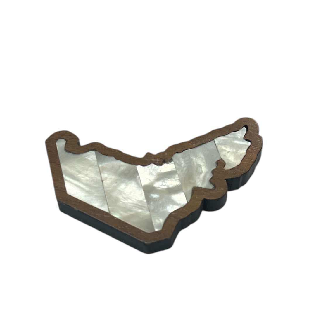 Map Pin Shape Wood With Inlay Sea Shell Mother of Pearl