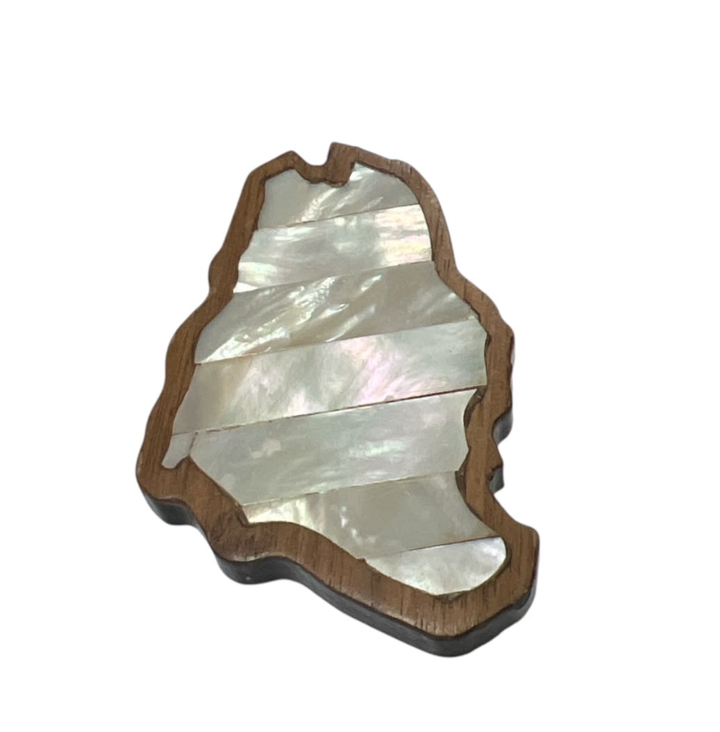 Map Pin Shape Wood With Inlay Sea Shell Mother of Pearl