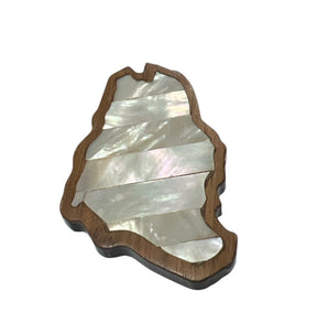 Map Pin Shape Wood With Inlay Sea Shell Mother of Pearl