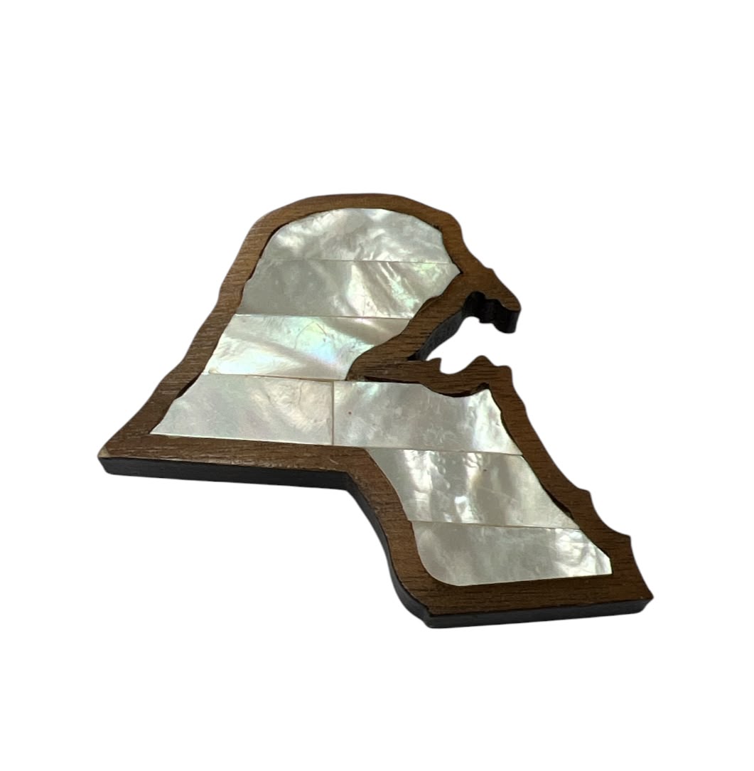 Map Pin Shape Wood With Inlay Sea Shell Mother of Pearl