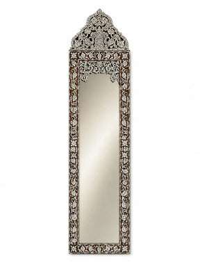 Mirror with Crown Perforated Solid Walnut Wood Inlay Seashell Mother Of Pearl With Tin