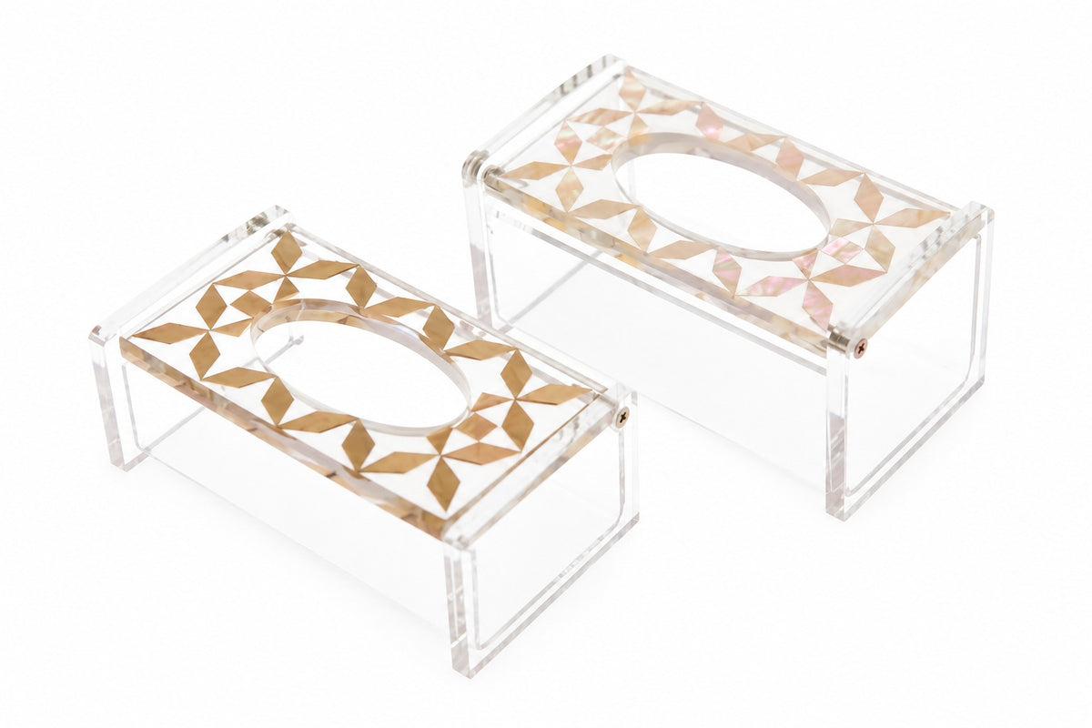 Tissue Box Mini Plexi with Resine and Seashell Mother of Pearl (D13.5W7H6cm)