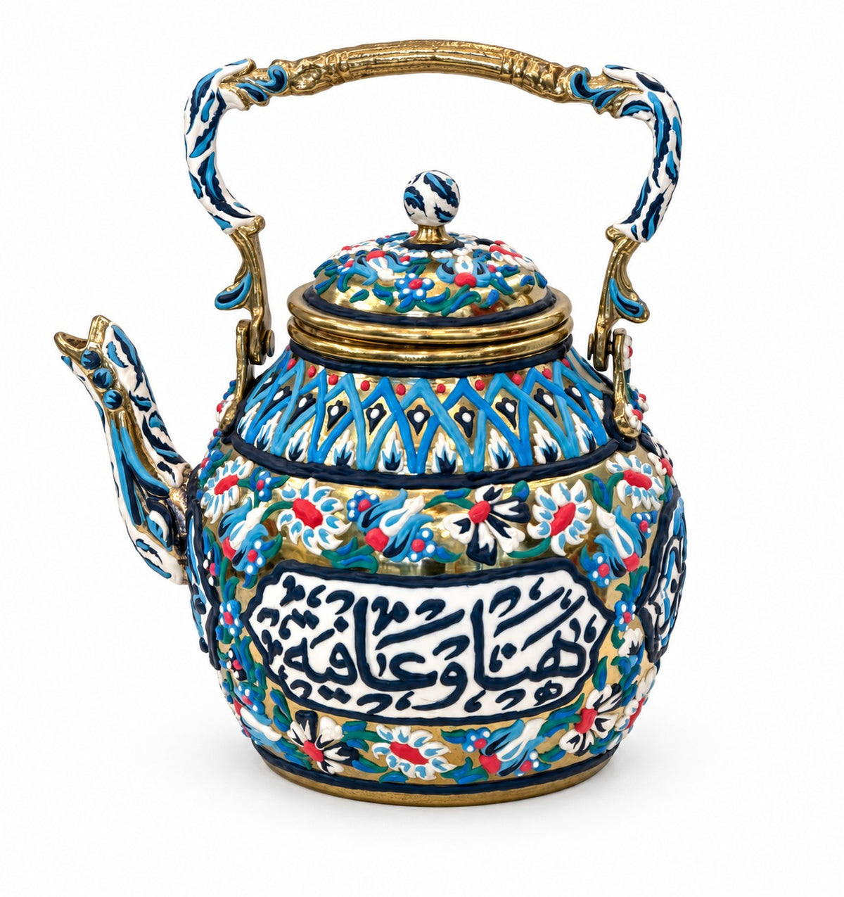 Tea Pot Brass with Handmade Enamels