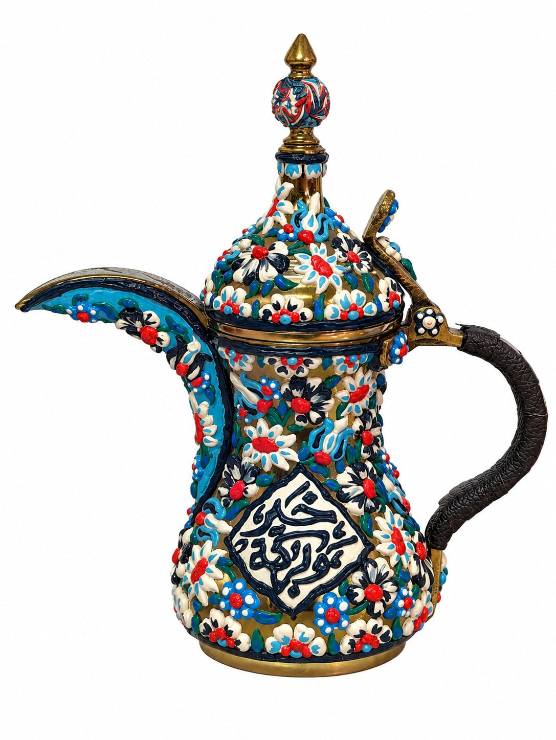 Arabic Coffee Kettle Brass with Handmade Enamels