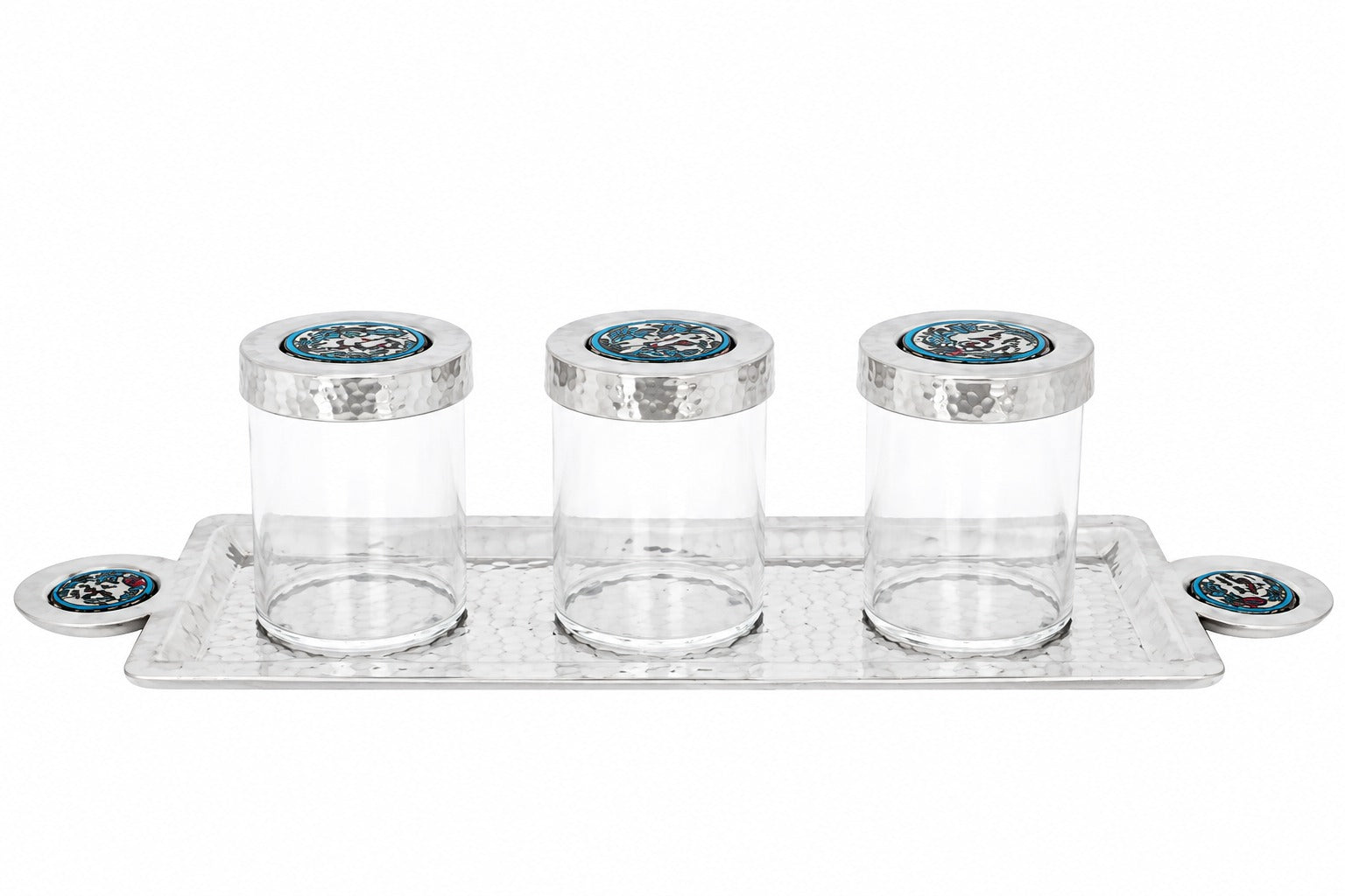 Tray Hand Hammered Aluminum with Plexi Boxes and Qishani