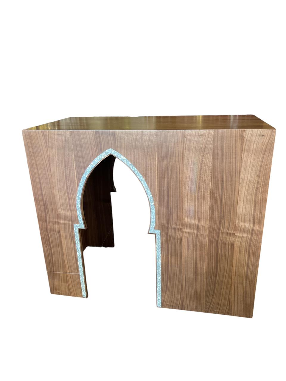 Console Dome Window Solid Walnut Wood Inlay Seashell Mother Of Pearl With Tin