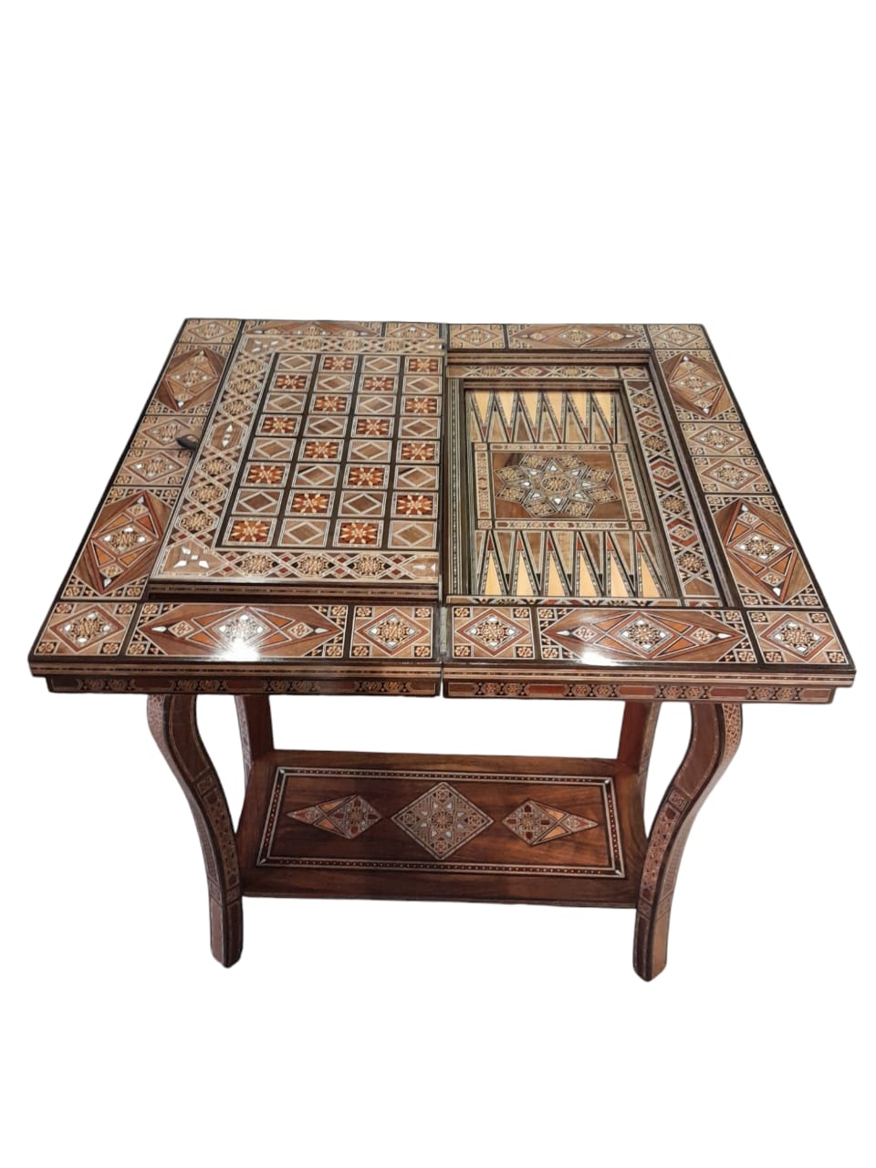 Gaming Table Natural Wood Marquetry Mosaic