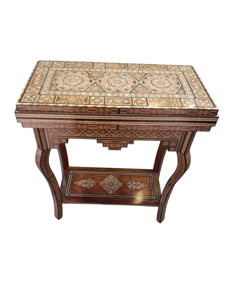 Gaming Table Natural Wood Marquetry Mosaic