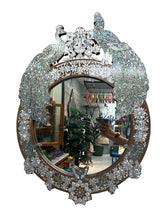 Mirror Oval Perforated Solid Walnut Wood Full Inlay Seashell Mother Of Pearl With Tin + Peacock Colored