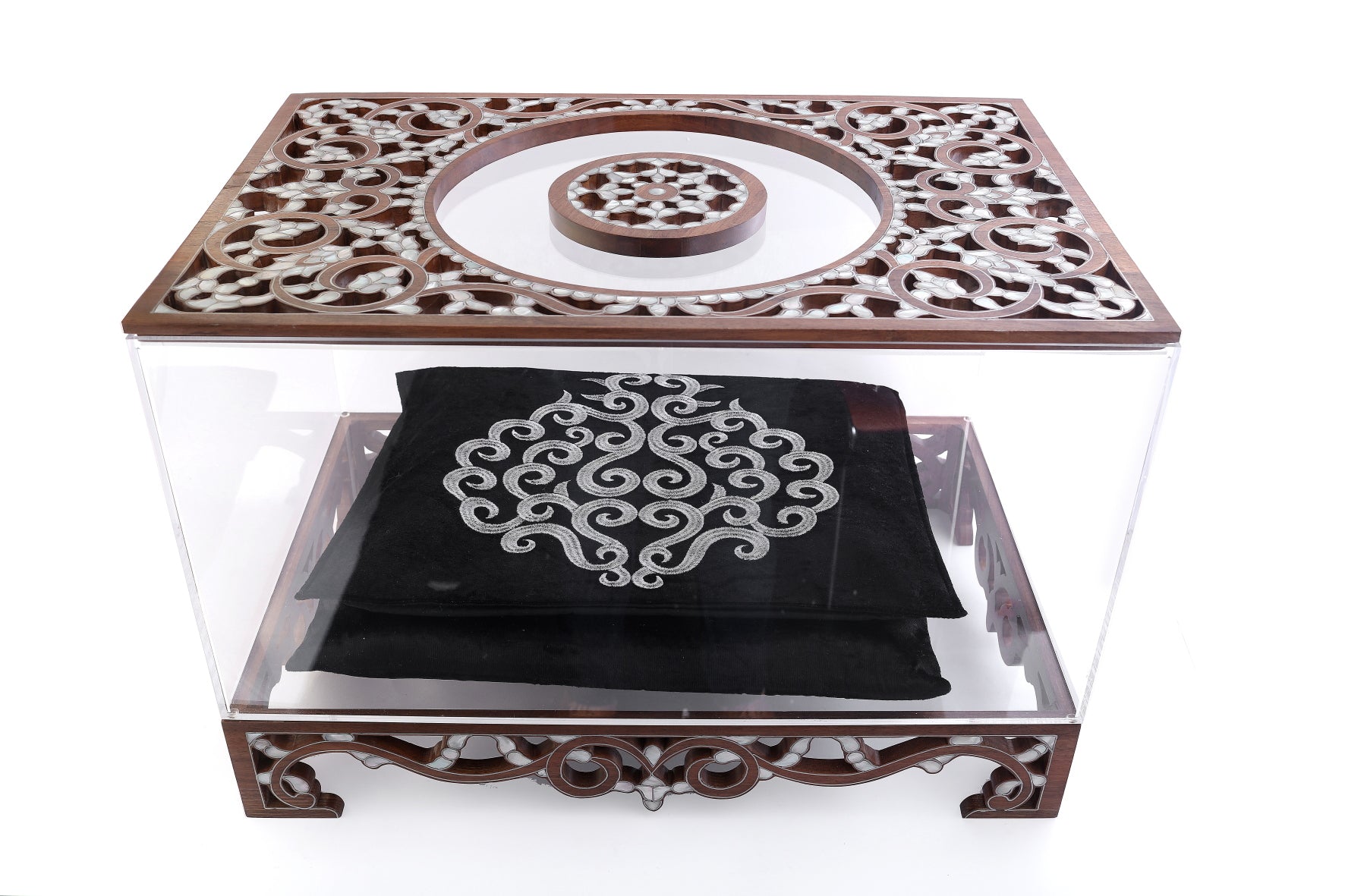 Premier Rug Box Box for Carpet Rug Perforated Solid Walnut Wood Inlay Seashell Mother
