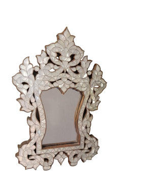 Mirror Small With Crown Perforated Solid Walnut Wood Inlay Seashell Mother Of Pearl With Tin