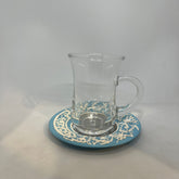 Tea Glass+ Plate Hand made Blue White Enamel SS Small