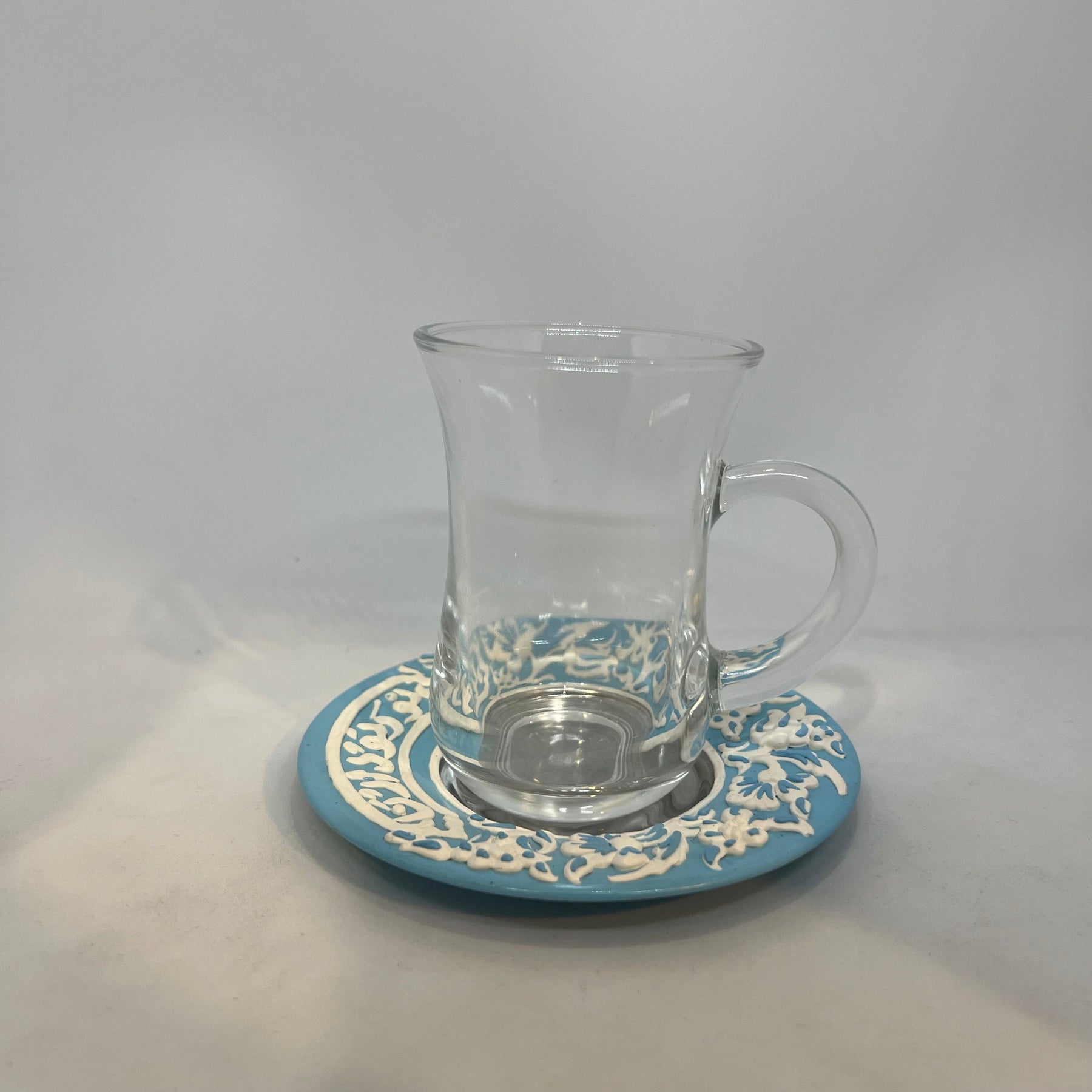 Tea Glass+ Plate Hand made Blue White Enamel SS Small