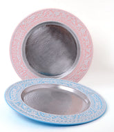 Plate Round Hand Hammered Aluminum White Handmade Enamel Border D45cm