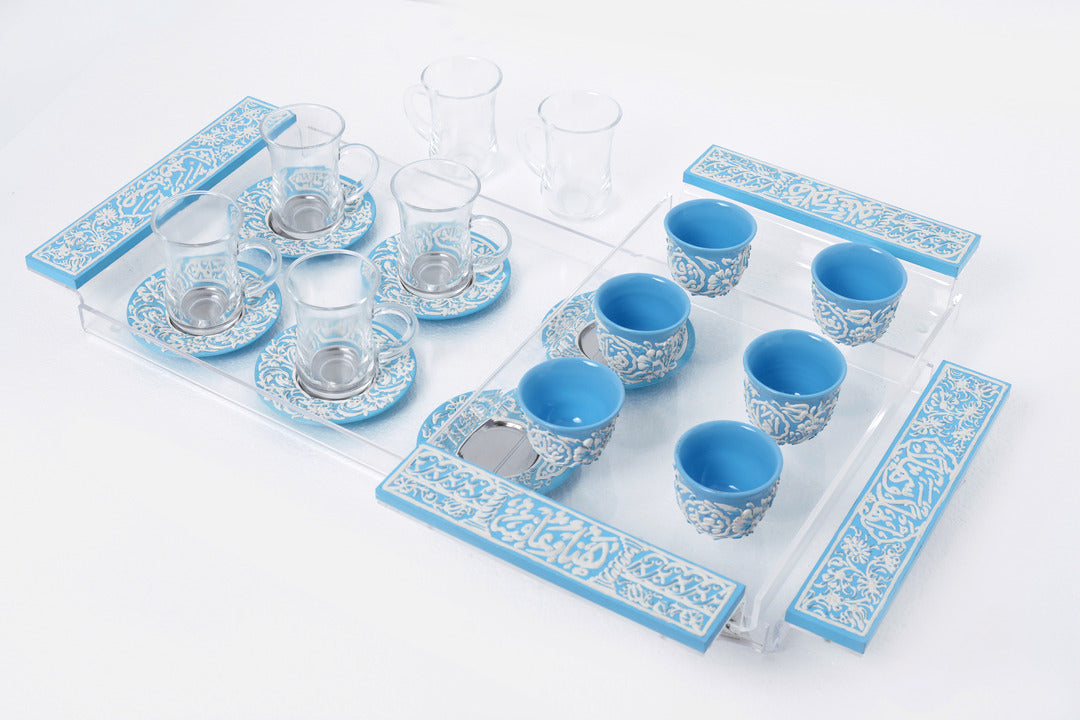 Tray Plexi With Hand Painted Blue White Enamels Handles Medium