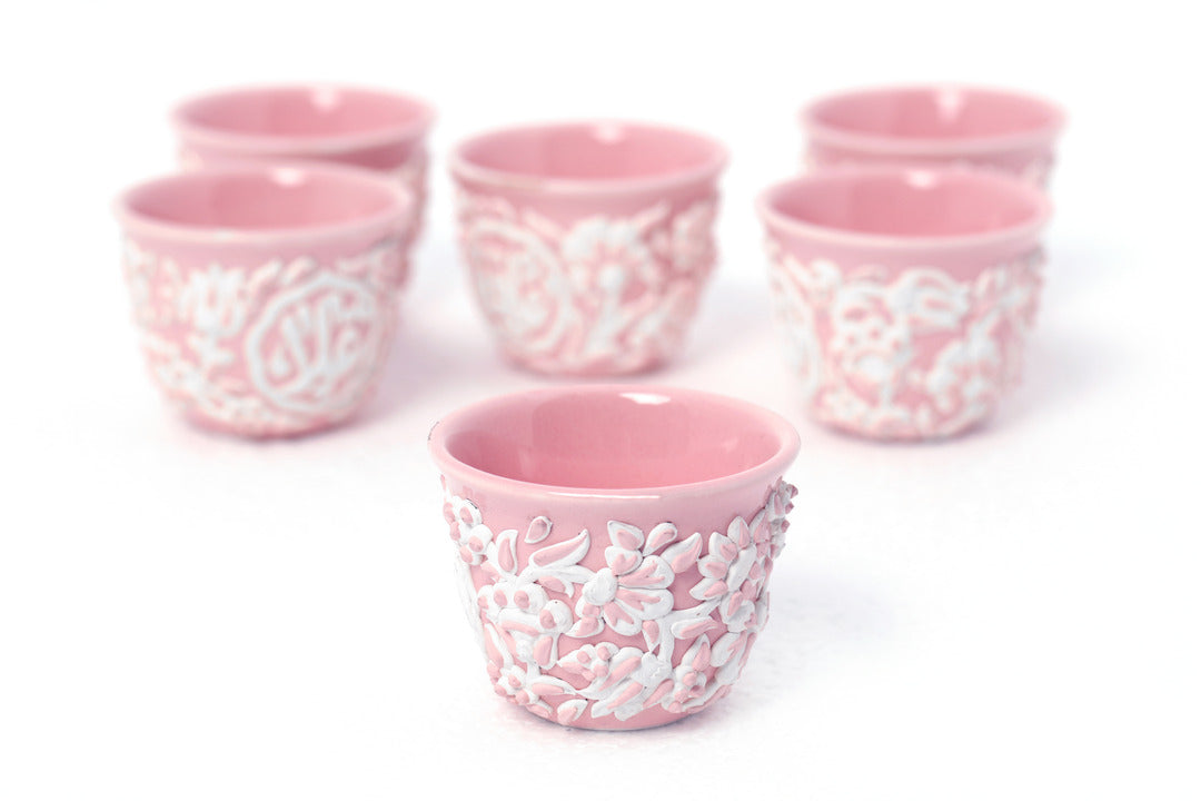 Arabic Coffee Cup Porcelaine with White Handmade Enamel (6pcs)